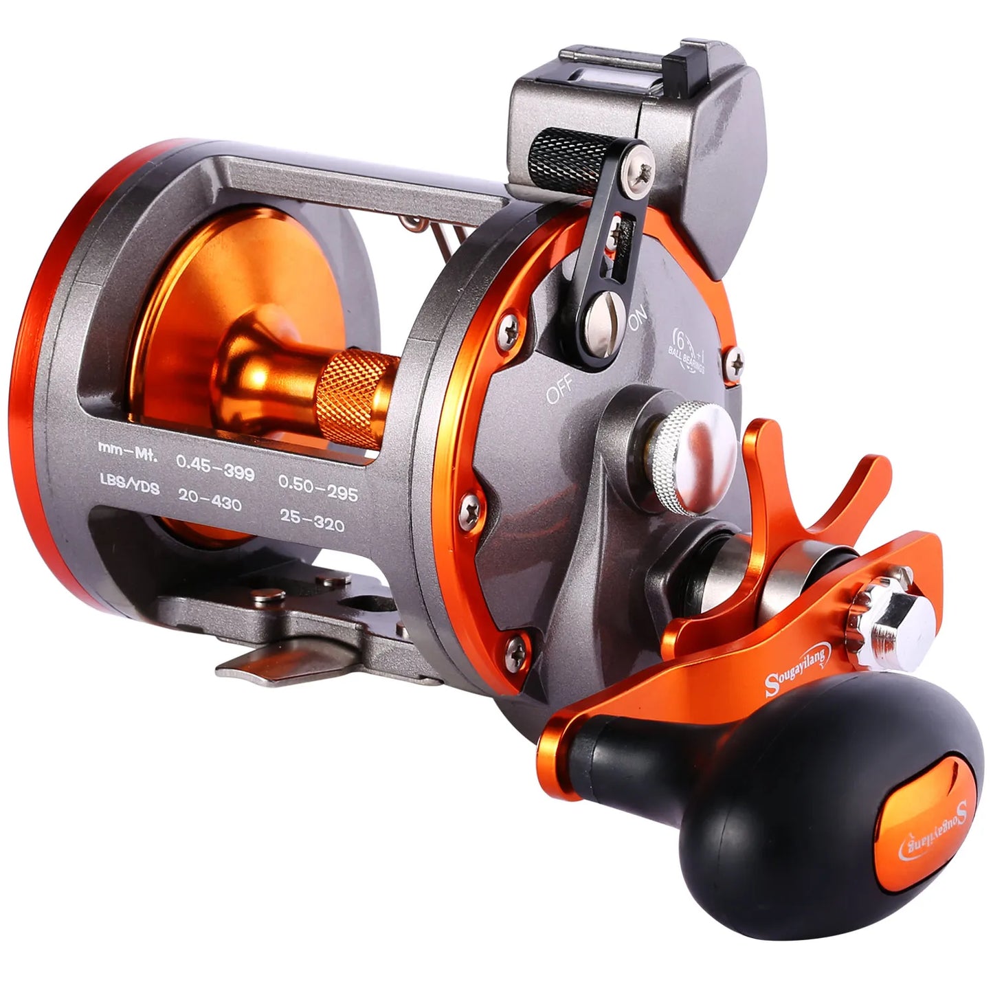 Sougayilang Line Counter Trolling Reel | Level Wind | 4.1:1 Gear Ratio | 6+1BB | 30KG Max Drag
