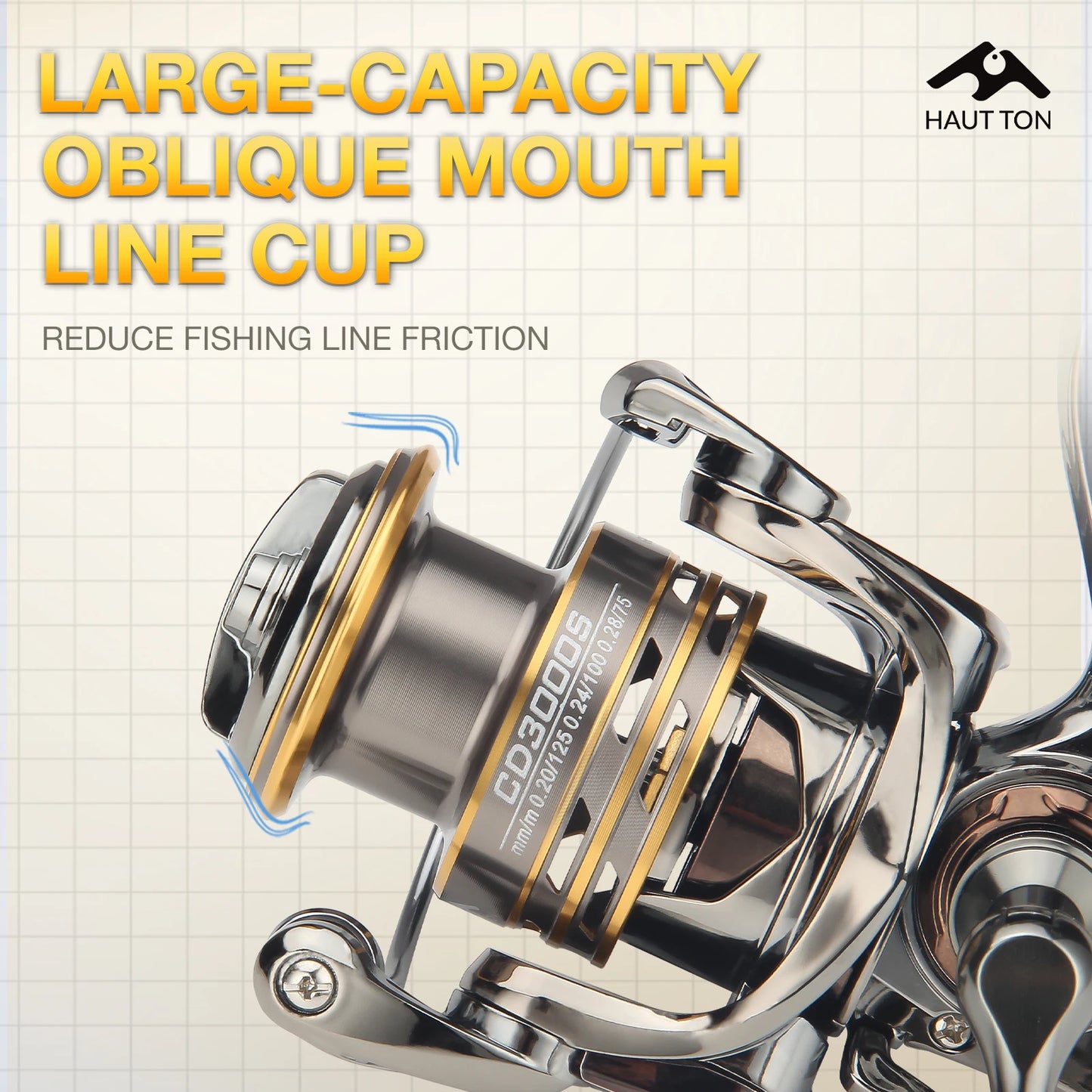 HAUT TON CD Spinning Reel | 5.2:1 Gear Ratio | 13.2LB Drag | Metal Spool | CNC Foldable Double Handle