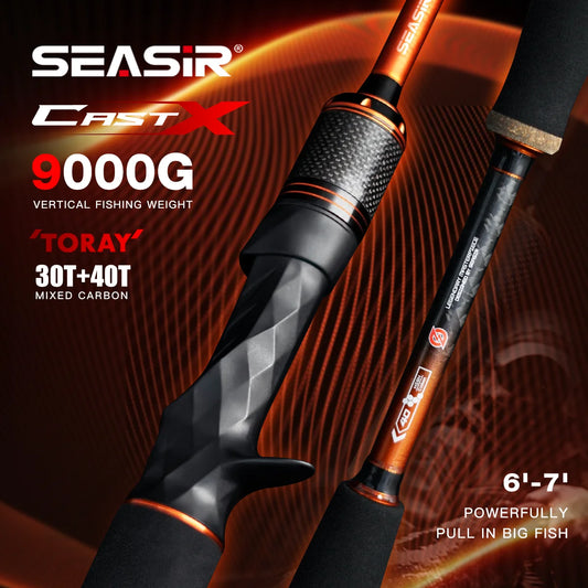 SEASIR Cast X Fishing Rod | Carbon Fibre | 1.83m–2.1m | 7–25g | 9kg Drag | Spinning & Baitcasting Rod