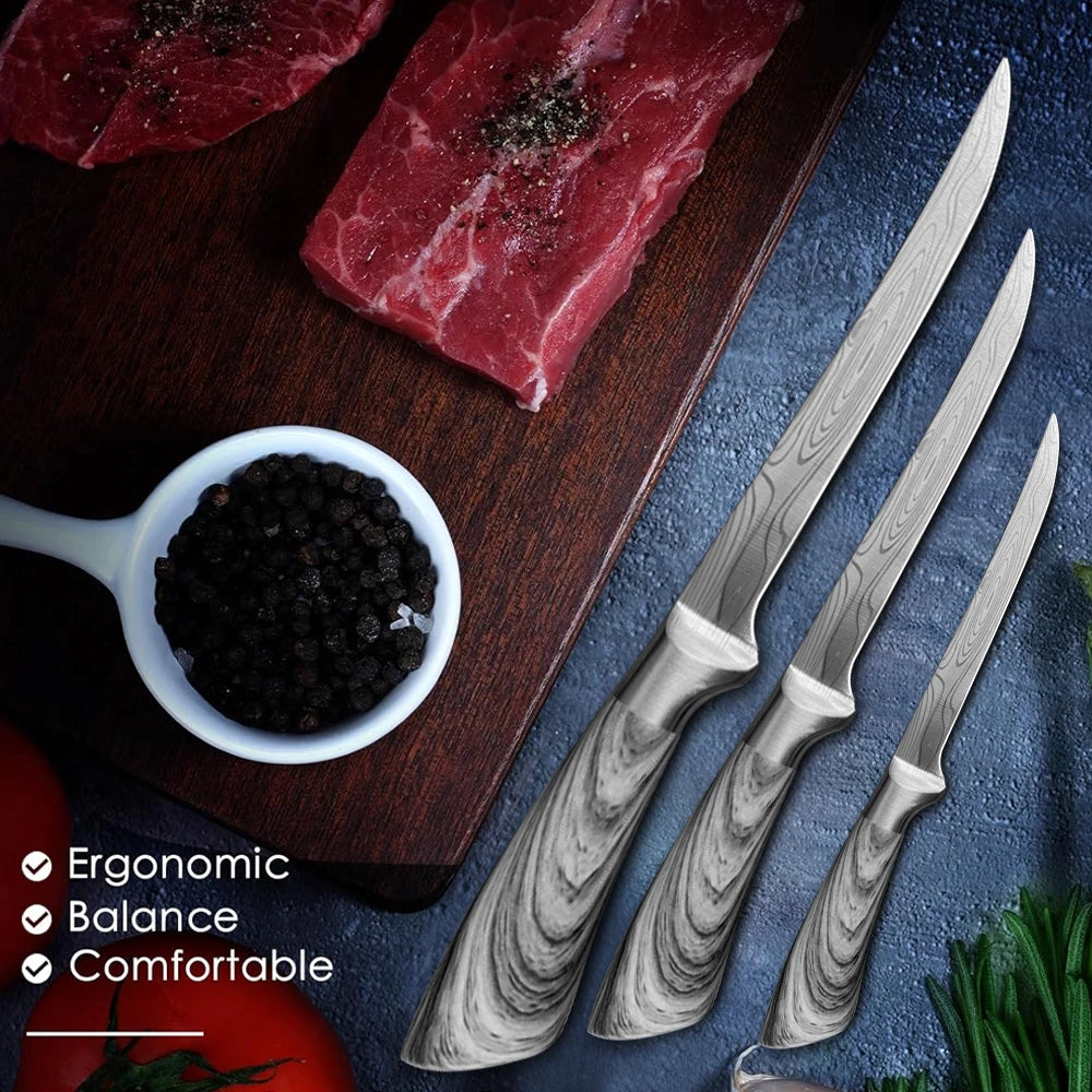 Stainless Steel Fishing & Fillet Knife | 6” / 7” / 8” | Damascus-Style Finish