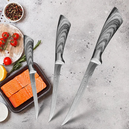 Stainless Steel Fishing & Fillet Knife | 6” / 7” / 8” | Damascus-Style Finish