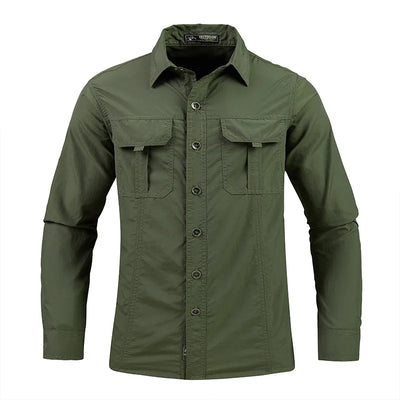 Men’s Long Sleeve Outdoor Cargo Shirt | Waterproof | Multi-Pocket | Summer Camping & Fishing Shirt