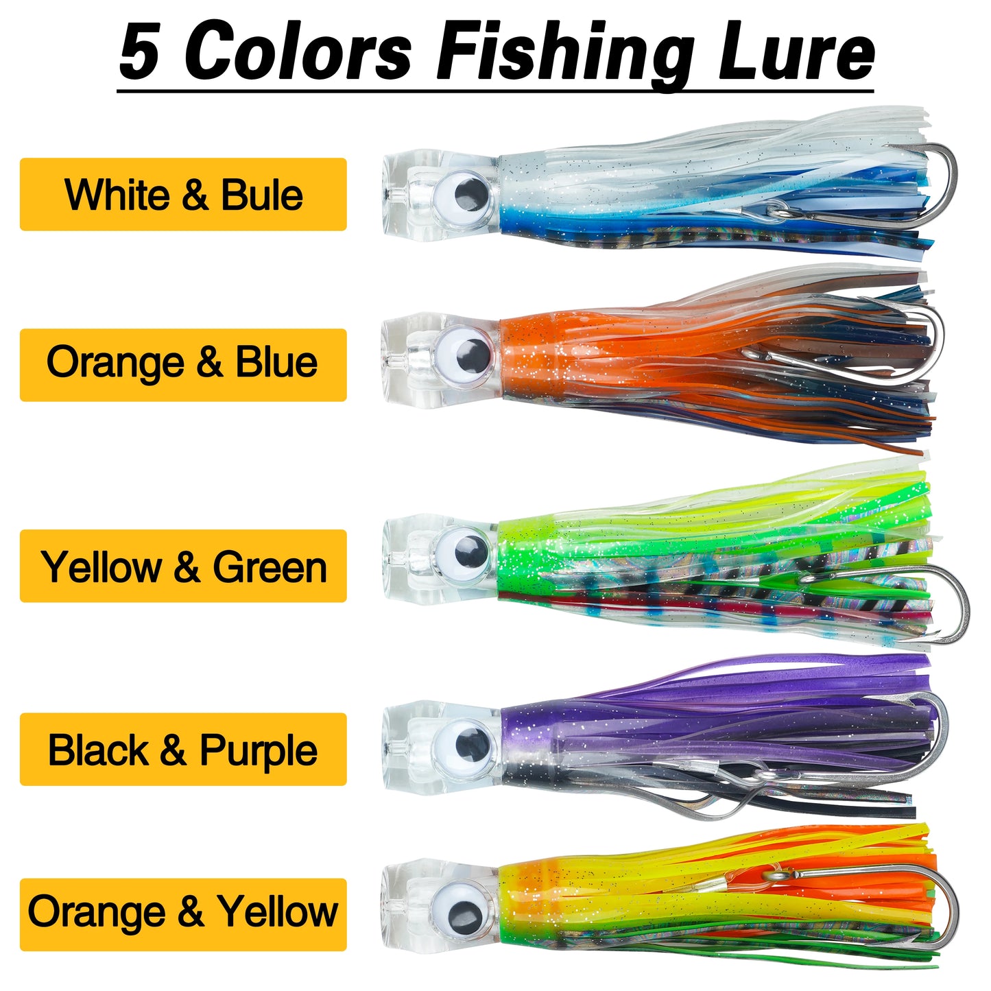 Trolling Skirt Tuna Lures (5-Pack) | Rigged Big Game Saltwater Lures