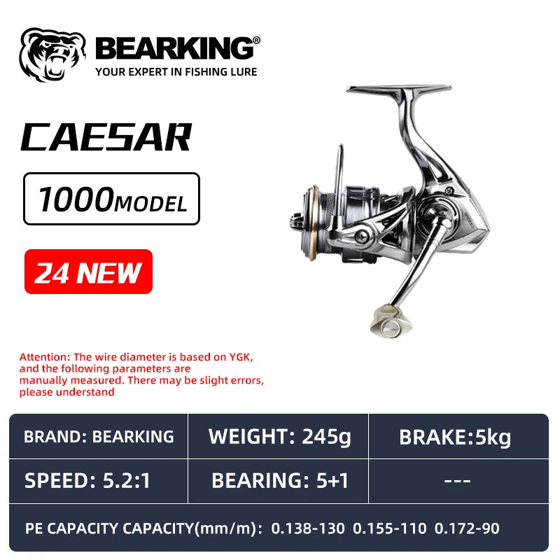 BEARKING CAESAR Spinning Reel | 5.2:1 Gear Ratio | 15KG Max Drag | 5+1 Stainless Bearings | Power Fishing Reel