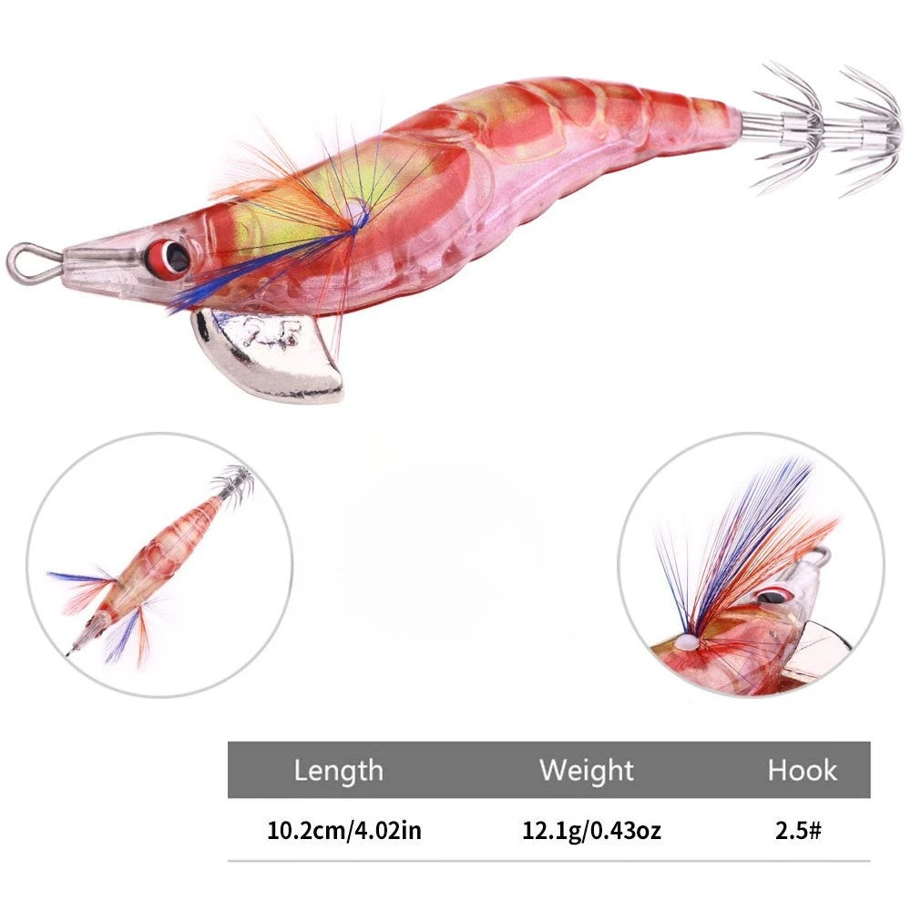 Luminous Shrimp Squid Lures (4-Pack) | Slow-Sinking Jigging Baits | Octopus & Cuttlefish Fishing
