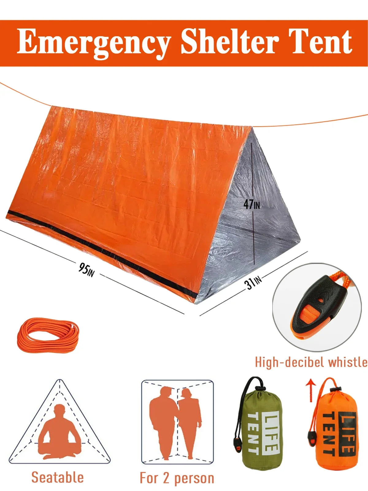 2-Person Emergency Waterproof Tent – Lightweight Survival Shelter for Camping, Hiking & Fishing Trips