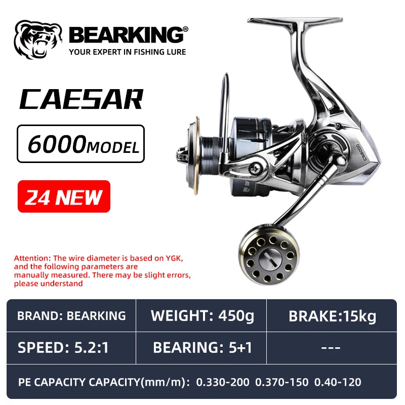 BEARKING CAESAR Spinning Reel | 5.2:1 Gear Ratio | 15KG Max Drag | 5+1 Stainless Bearings | Power Fishing Reel