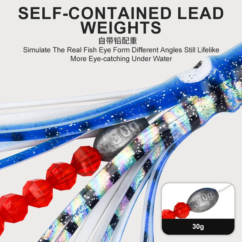 TEASER TR007 Big Game Trolling Lure | 203g | 9” Soft Skirt Glow Squid