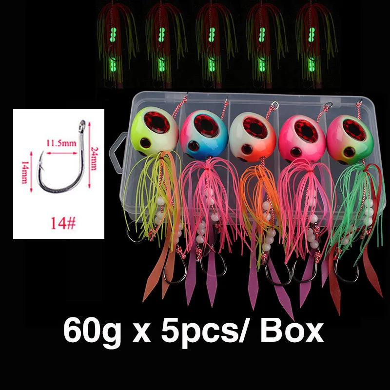 5-Piece Tai Kabura Slider Jig Set – 60–200 g Saltwater Bottom Fishing Lures