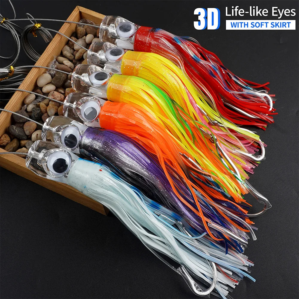 Offshore Squid Skirt Trolling Lures (6-Pack) | Deep Sea Big Game Set