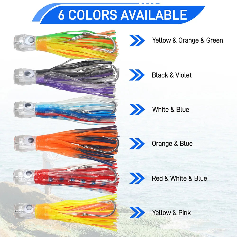 Offshore Squid Skirt Trolling Lures (6-Pack) | Deep Sea Big Game Set