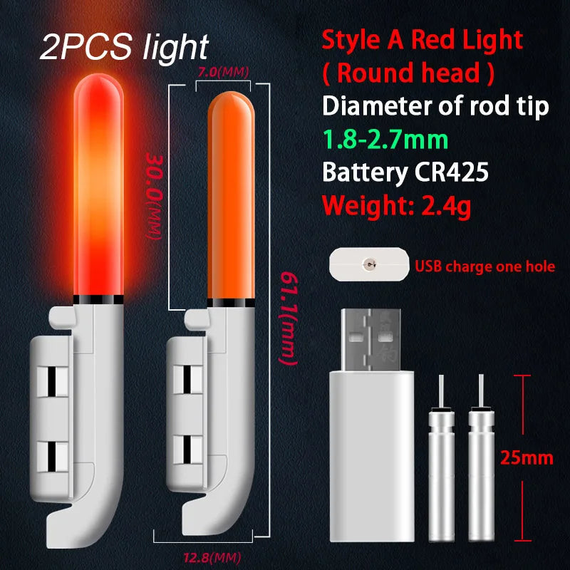 2pcs Rechargeable LED Rod Tip Lights for night fishing
