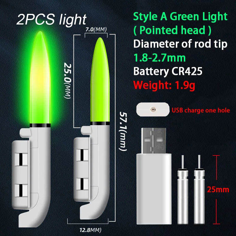 2pcs Rechargeable LED Rod Tip Lights for night fishing