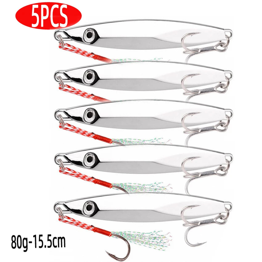 5-Piece Slow Jigging Lure Set – 60–100 g Metal Jigs (Saltwater Ready)