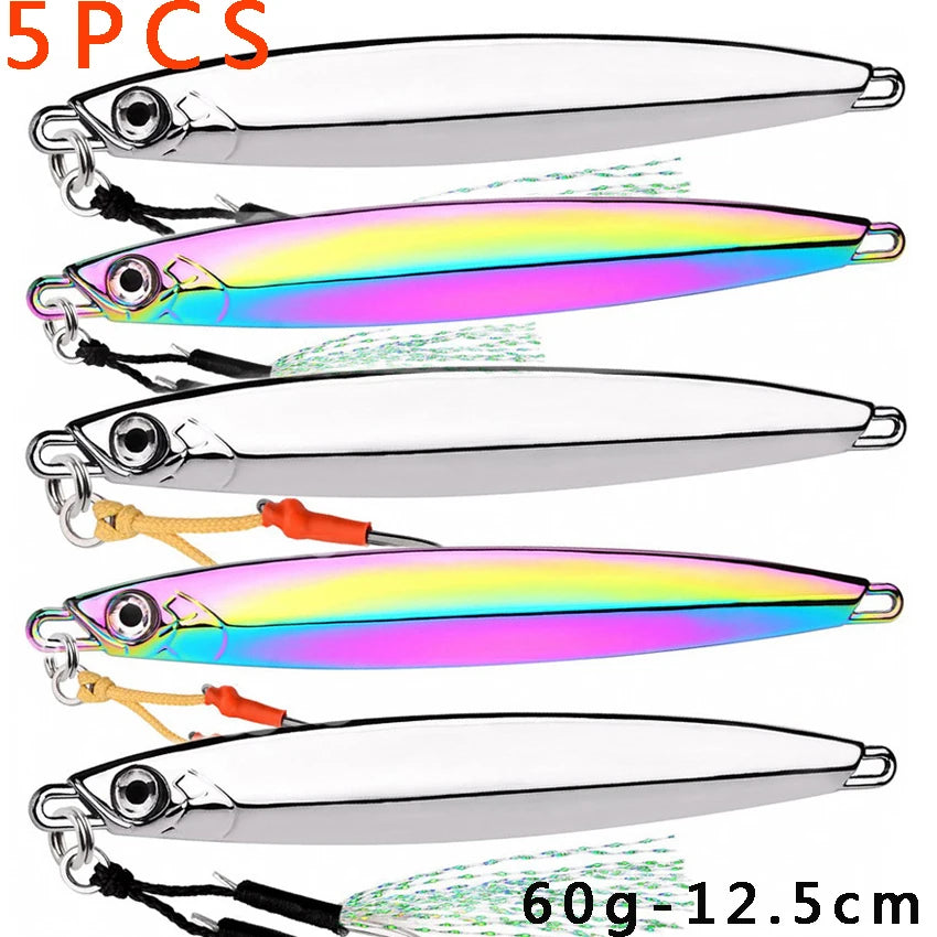 5-Piece Slow Jigging Lure Set – 60–100 g Metal Jigs (Saltwater Ready)