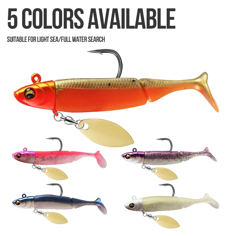TAIYU Soft Lure & Spinner Combo | 20g Jig Head | T-Tail Silicone Wobbler + Metal Spoon Blade | Pike, Trout & Bass