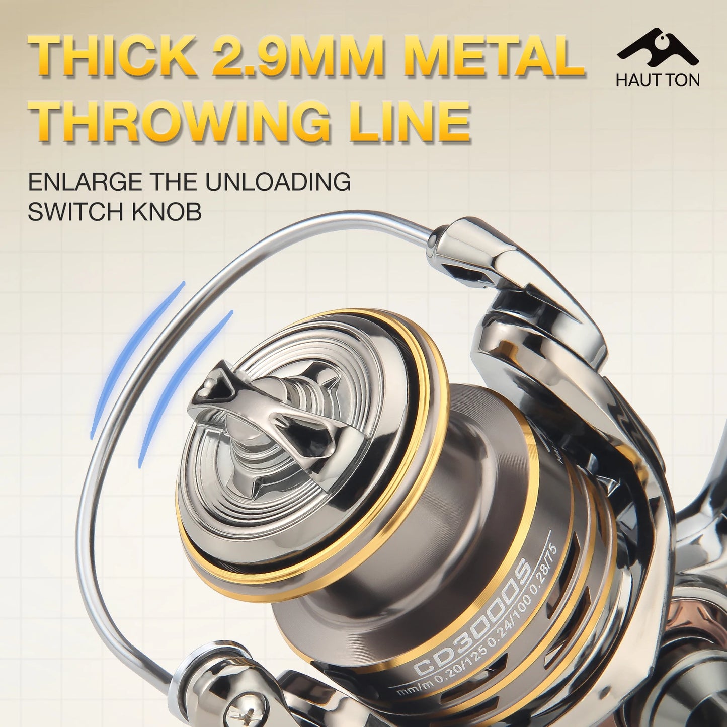 HAUT TON CD Spinning Reel | 5.2:1 Gear Ratio | 13.2LB Drag | Metal Spool | CNC Foldable Double Handle