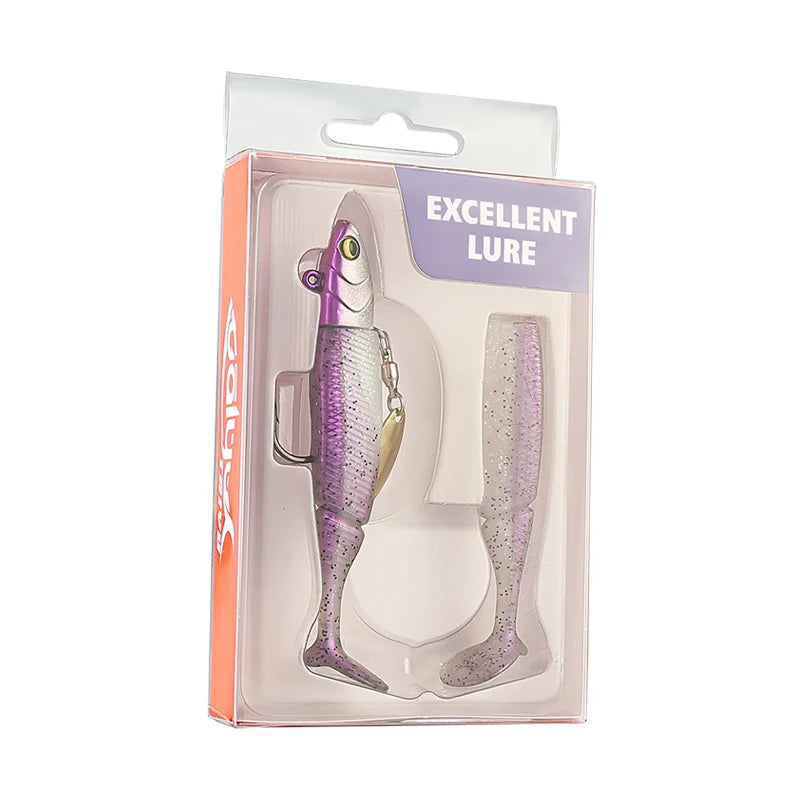 TAIYU Soft Lure & Spinner Combo | 20g Jig Head | T-Tail Silicone Wobbler + Metal Spoon Blade | Pike, Trout & Bass