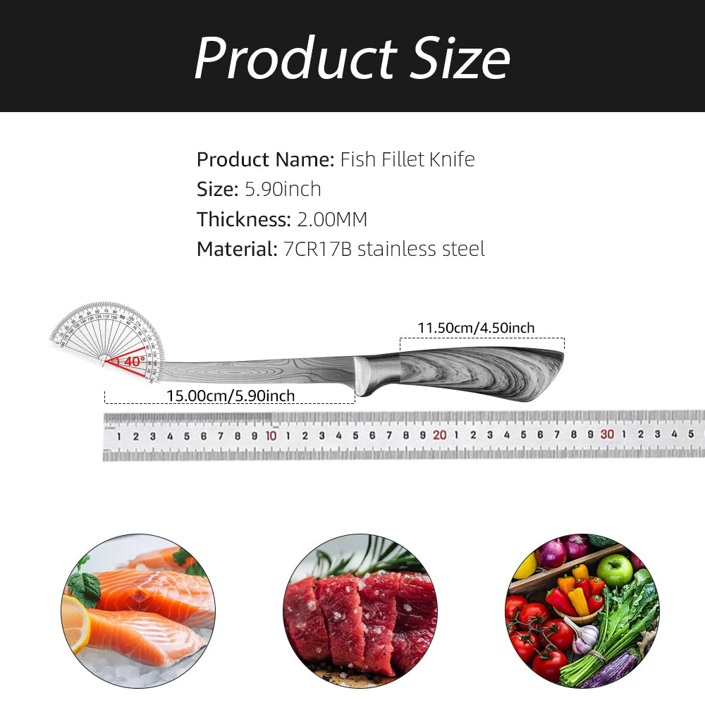 Stainless Steel Fishing & Fillet Knife | 6” / 7” / 8” | Damascus-Style Finish