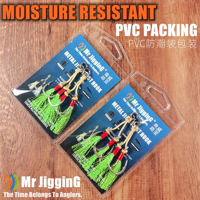 Mr JigginG 5X Heavy Duty Double Assist Hooks 1/0-5/0 Slow Jigging Twin Glow Hooks