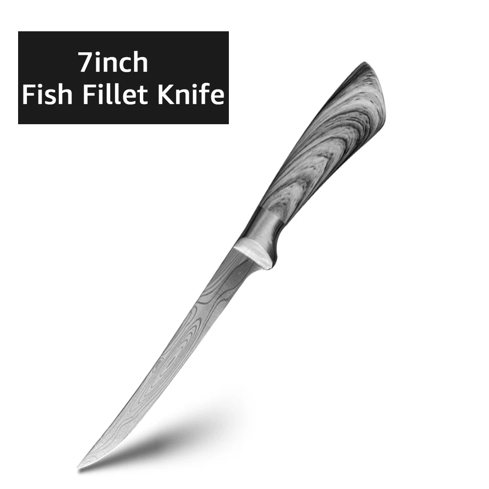Stainless Steel Fishing & Fillet Knife | 6” / 7” / 8” | Damascus-Style Finish