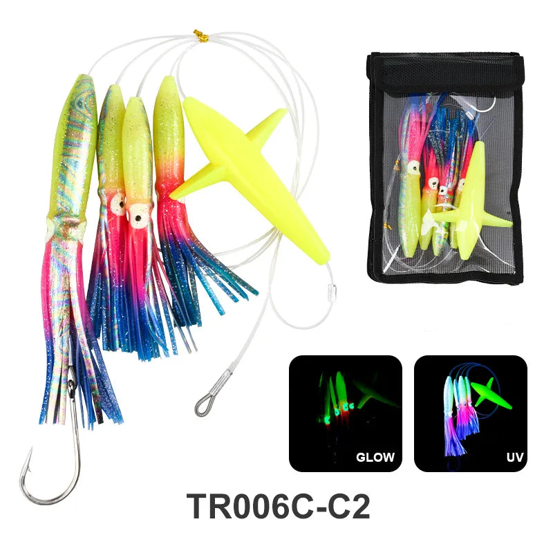 TEASER TR007 Big Game Trolling Lure | 203g | 9” Soft Skirt Glow Squid
