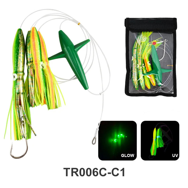 TEASER TR007 Big Game Trolling Lure | 203g | 9” Soft Skirt Glow Squid