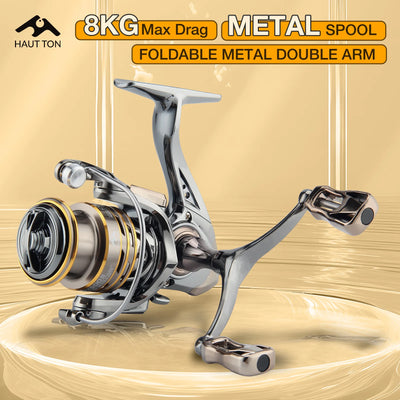 HAUT TON CD Spinning Reel | 5.2:1 Gear Ratio | 13.2LB Drag | Metal Spool | CNC Foldable Double Handle