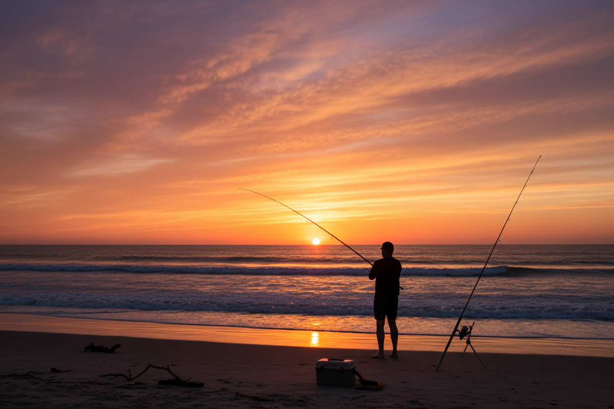 Beachfishing at sunset